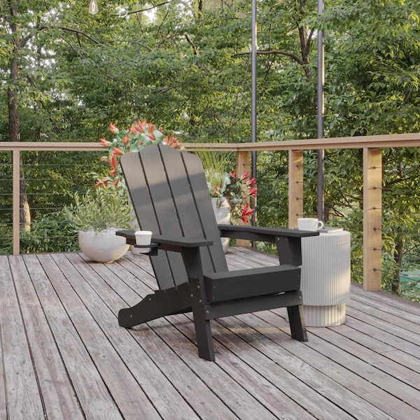Flash Furniture Gray Adirondack Patio Chair with Cupholder LE-HMP-1044-10-GY-GG - main